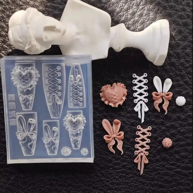 1Pc Skirt Lace Heart 3D Acrylic Mold Nail Art Decorations DIY Design Silicone Decorated Nail Art Templates Nails Mold