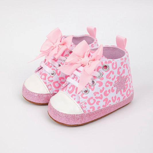 Newborn Baby Boys Girls High Tops Star Sneakers Soft Anti-Slip Sole Moccasins Infant Newborn Toddler First Walking Crib Shoes