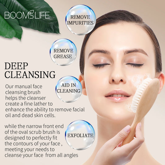 Face Cleansing Brush Face Cleansing Brush For Deep Pore Cleansing Face Professional Fiber Exfoliating Wood Handle Brush