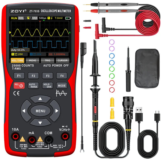 ZOYI ZT-703S Two-Channel Oscilloscope, Multifunction Signal Generator, 3-in-1 High-Precision Electrician Tool