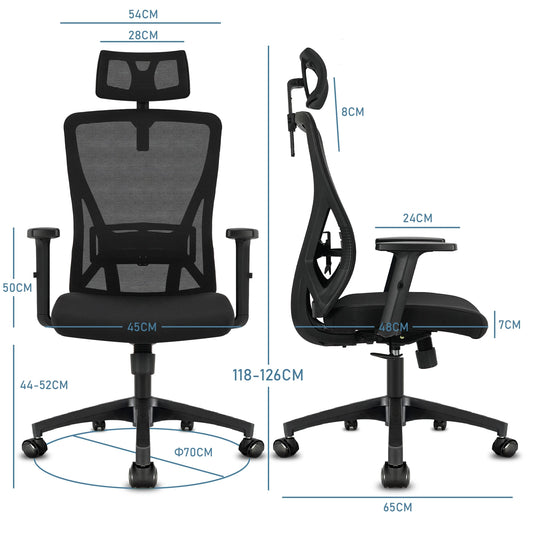 Durrafy Ergonomic Office Chair, Office Chairs, Desk Chair with adjustable headrest, Armrests, 150KG load capacity, Black