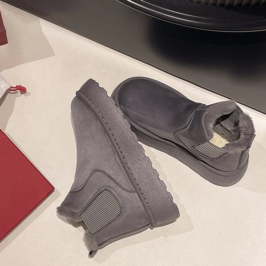 Botas de nieve altas para mujer, de felpa gruesa, cálidas, sencillas y versátiles, cómodas, para exteriores, de algodón antideslizante, para invierno.