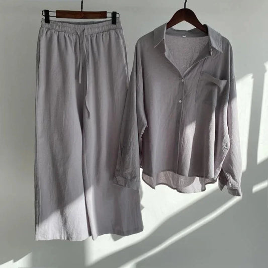 Plus size 2024 amazon mais vendido feminino vintage plus size algodão camisa de linho terno cintura alta solto ajuste calças 2 peça conjunto