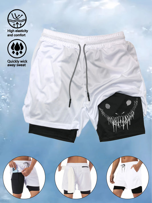 Men's 2-in-1 Fitness Training Sports Running Shorts Double Layer with Pocket Quick Dry Breathable Adjustable Drawstring Waistband
