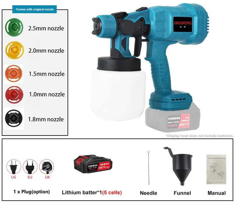 Pistola pulverizadora elétrica sem fio, 800ml, pulverizador de tinta, móveis automotivos, revestimento de aço, aerógrafo, compatível com bateria de 21v