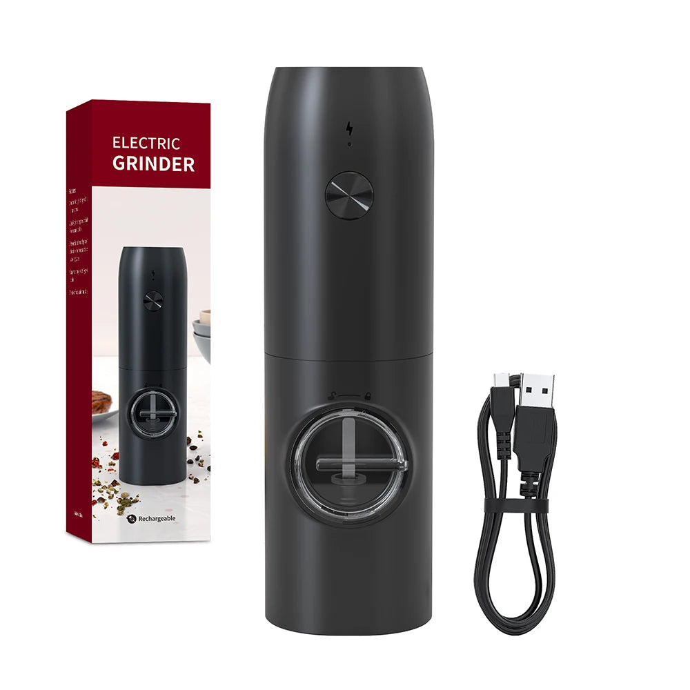 Molinillo de pimienta eléctrico recargable, molinillos de sal y pimienta con luz LED, molinillos de grosor ajustable, carga USB, molinillo de especias