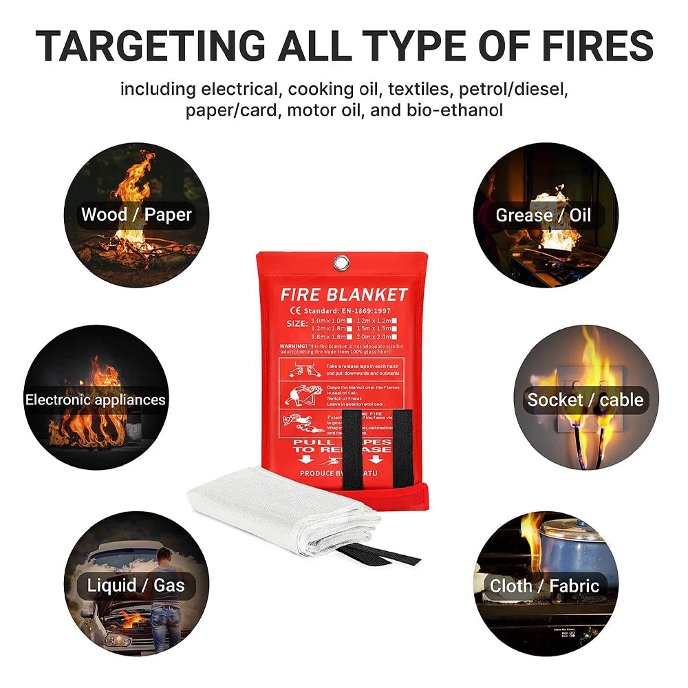 Manta portátil de emergencia contra incendios, manta retardante de extinción de incendios, refugio de supervivencia, cubierta de seguridad, extintor de incendios, estera ignífuga