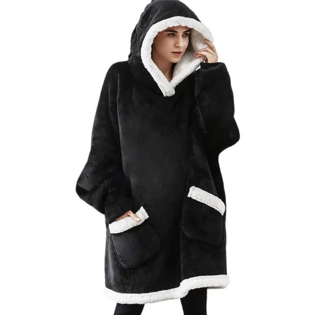 Comemore-Cobertor extragrande com capuz feminino com mangas, moletom xadrez, capuz velo, pijama feminino, roupa de casa, outono, inverno