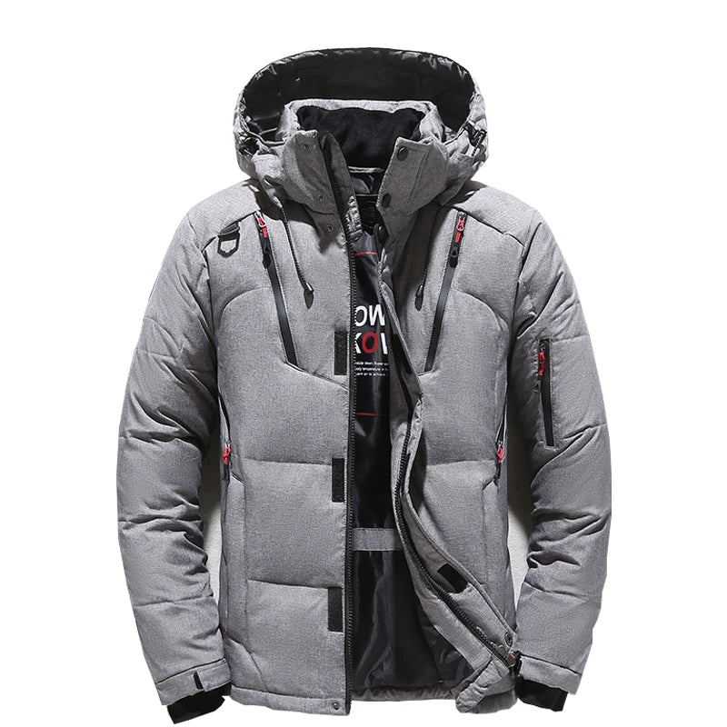 Chaqueta de plumón de 20 grados para hombre, parka de invierno para hombre, chaqueta de plumón de pato blanca con capucha para exteriores, abrigo de nieve acolchado grueso y cálido de gran tamaño M-4XL
