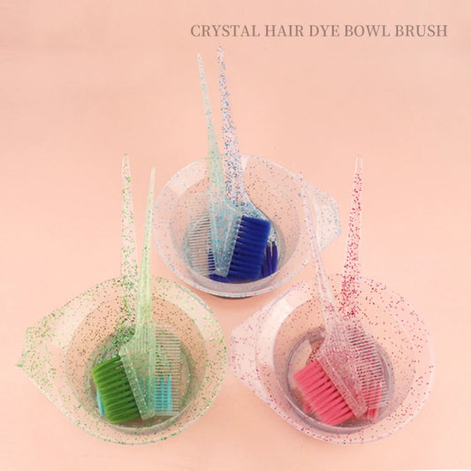 3 profissional salão de beleza tintura de cabelo cristal glitter conjunto tigela de tintura de cabelo, escova de cabelo e tigela ferramentas, acessórios de penteado de salão de beleza