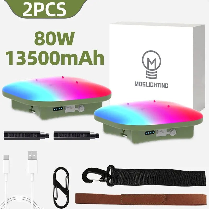 Camping Lantern Rechargeable Smart Light Bluetooth Control by Tuya APP Music Sync RGB LED Tent Lighting 13500mAh Outdoor 80W