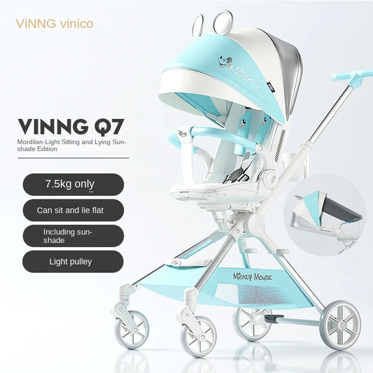 Pink Newborn Stroller can sit or lie down 0-6 years old Children Lightweight Folding Boardable Travel 360 ° Steering Stroller