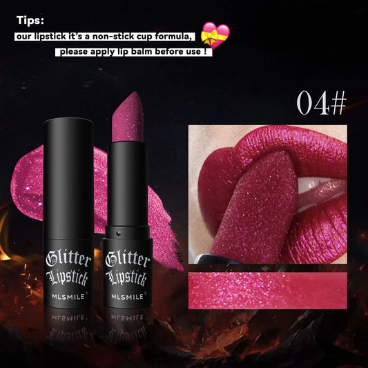 7Colors Glitter Lipstick Waterproof Long Lasting Diamond Pearlescent Metallic Lipstick Black Lip Gloss Women Lips Makeup Cosmetic