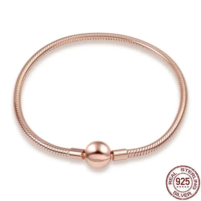 Original 925 Silver Bracelet Snake Chain 17-20 Evil Eye Heart Star Zircon For Charms Beads Pendant Anniversary Jewelry Making Gifts