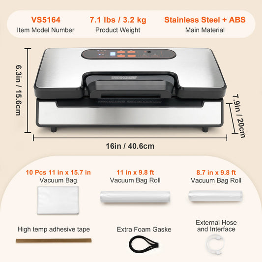 SucceBuy 90Kpa 130W Vacuum Sealer Food Packaging Machine with Free 10pcs Vacuum bags for Household Kitchen Vacuum Food Sealing