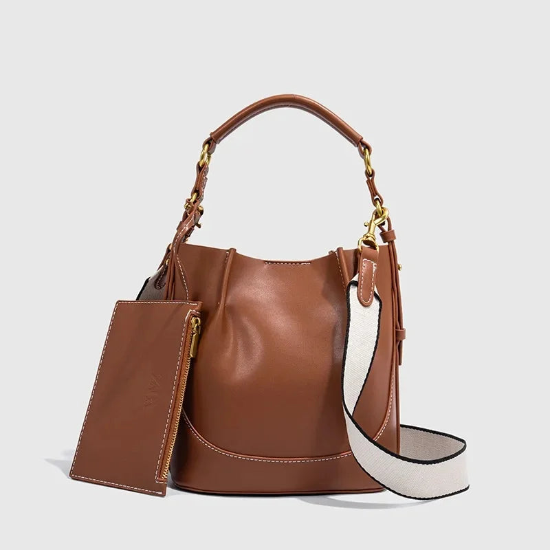 2024 New Large Capacity Women's Crossbody Bag With Wide Shoulder Strap Single Handbag Canva Bucket Bag Motorcycle Equipment Acce
