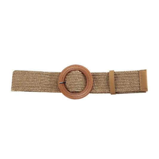 Summer Fashion Women Straw Belt Casual Bohemian Wide Summer Braided Waistbelt Buckle Elastic Female Straw Waist Belt