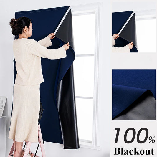 Convenient No Drilling 100% Blackout Short Curtains for Living Room Bedroom Bay Windows Blinds Easy Install Door Kitchen Decor