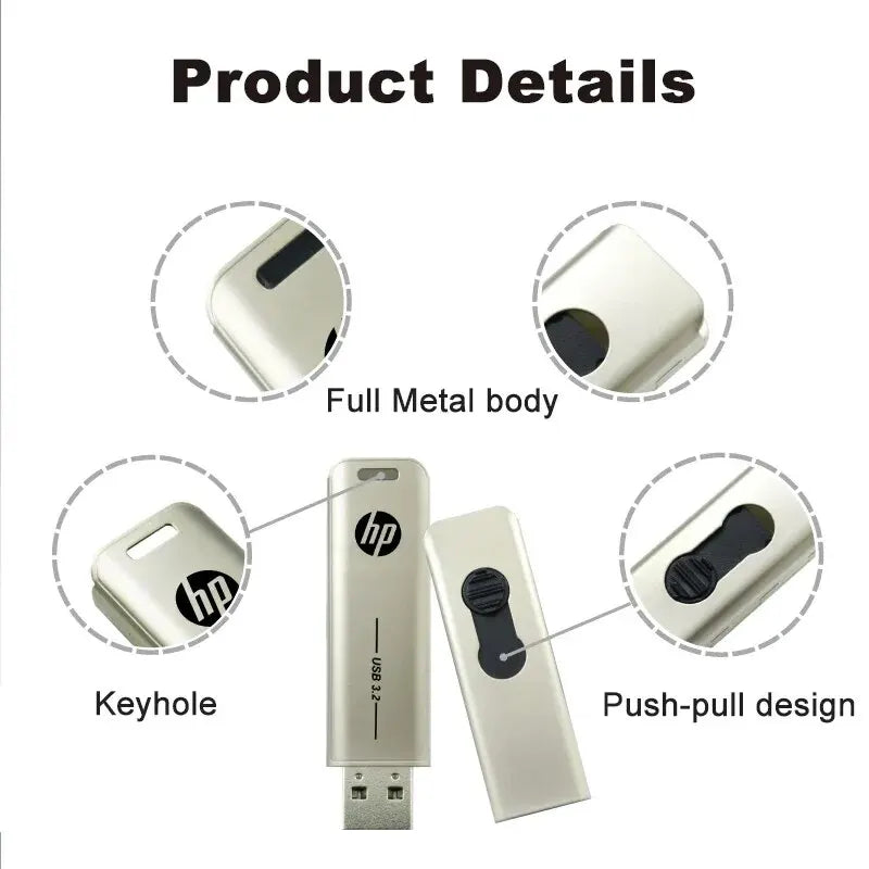 Unidad flash USB 3.2 HP X796W de metal (256 GB, 128 GB, 64 GB y 32 GB), memoria USB de alta velocidad, diseño creativo.