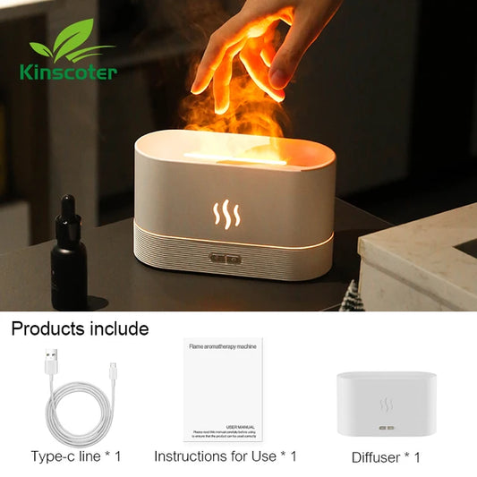 Kinscoter-Ultrasonic Cool Mist Maker, Aroma Diffuser, Air Humidifier, Fogger, Essential Oil Lamp, Flame