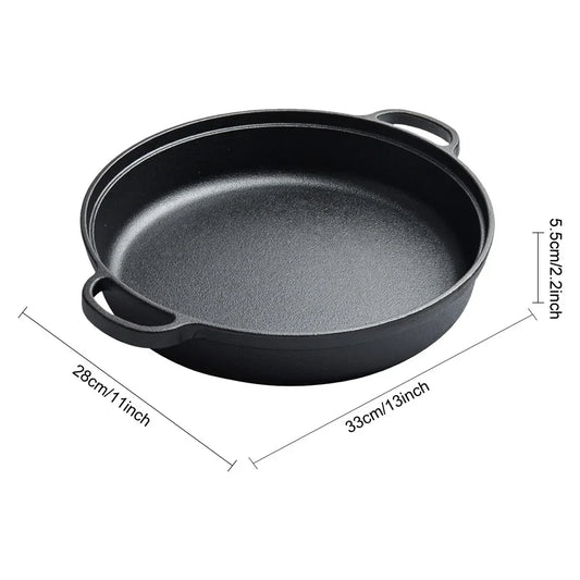 8.7/9.8/11/11.8inch Cast Iron Skillet with Double Handles Frying Pan Baking Tray for Bread Baking Outdoor Cooking Camping