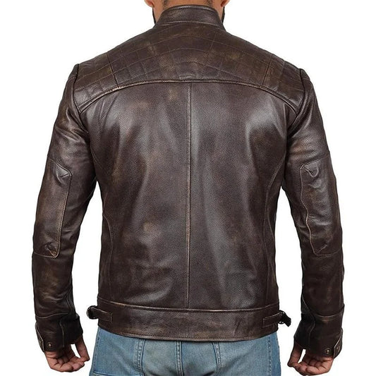 2024 New Men's Retro Leather Jacket Jacket Men Stand-up Collar Punk Handsome Motorcycle Leather Jacket Rock Jacket