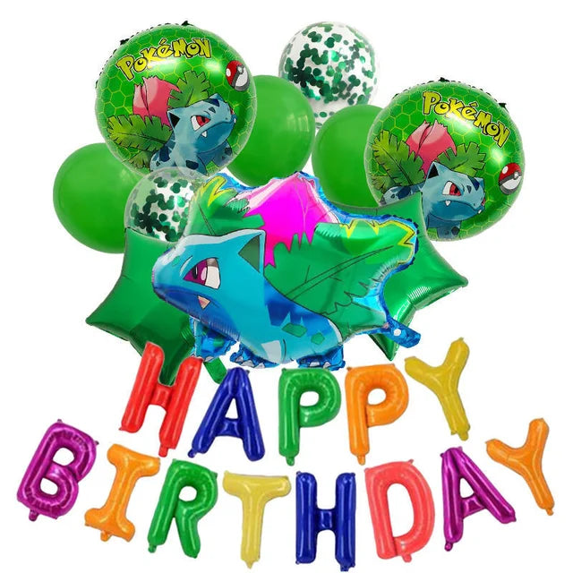 1 juego de globos con temática de Pokémon Pikachu, pancarta de feliz cumpleaños, globos de aluminio para niños, niñas, decoraciones de fiesta de cumpleaños