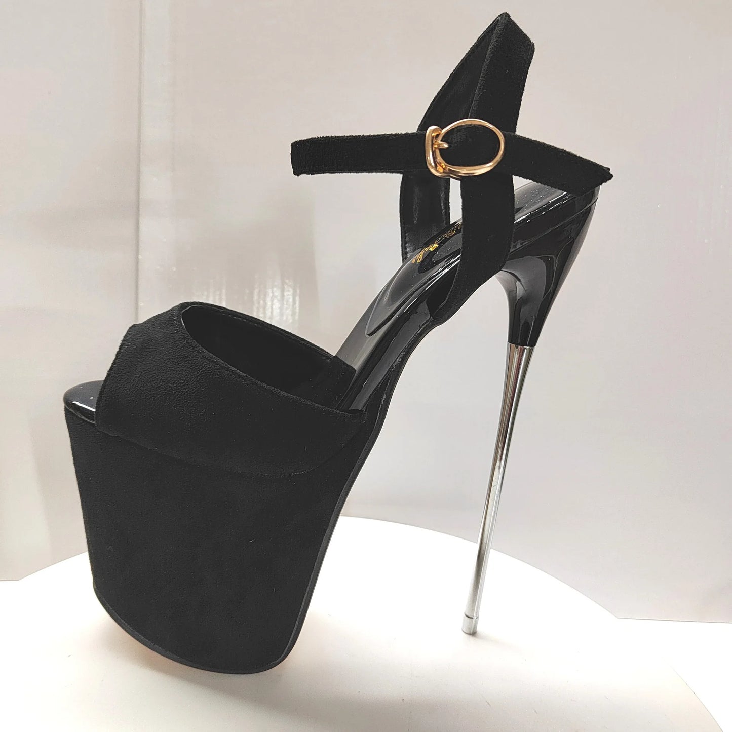 New Super High Thin Heels 30 Cm Steel Heels Large Size Women's Sandals Suede Black Buckle Sky-high Sexy Shoes platform sandals