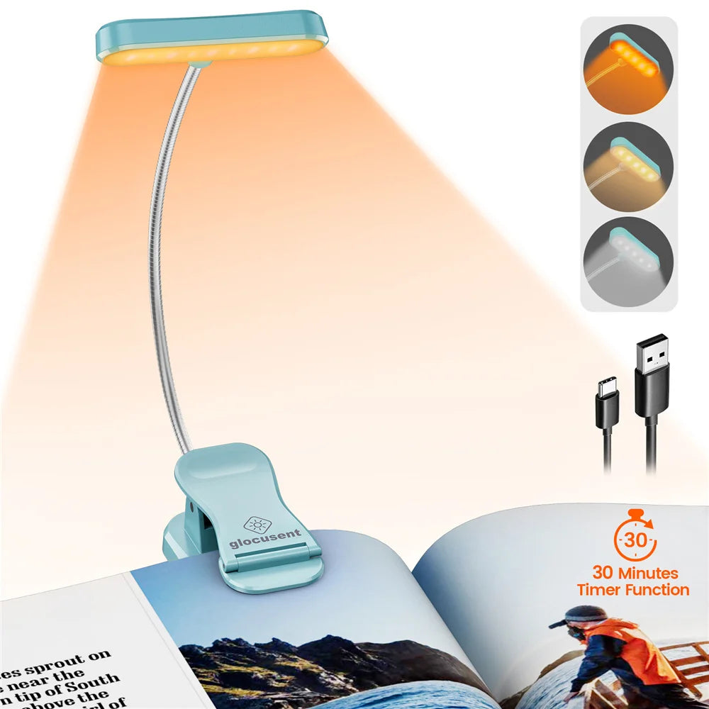 Olho cuidado horizontal et-head livro luz brilho regulável lâmpada de livro usb recarregável luz de leitura cabeceira luz da noite