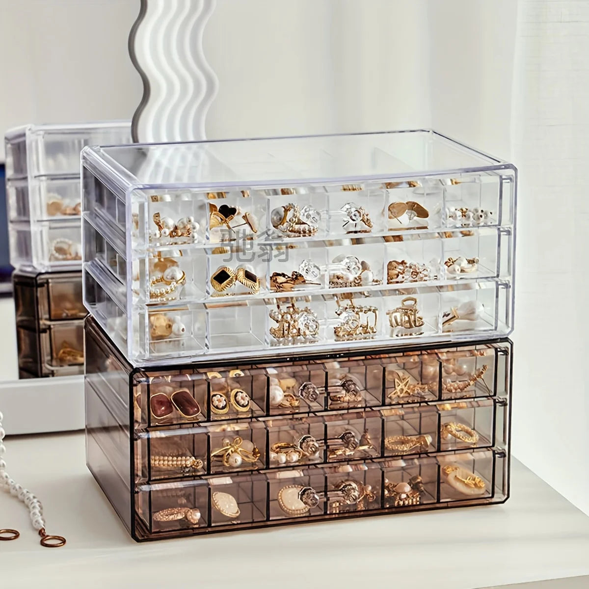 Caja de almacenamiento de joyería, collar, pendientes, anillo, gran capacidad, 3 capas, 72 rejillas, 1 ud.