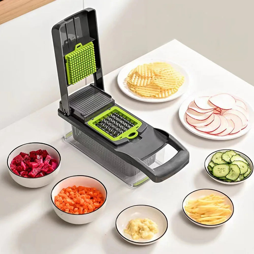 Picadora de verduras multifuncional 16 en 1, picadora de cebolla, mango, rallador de alimentos, picadora de alimentos, herramientas de cocina, rebanadora de verduras, cortadora en cubos.