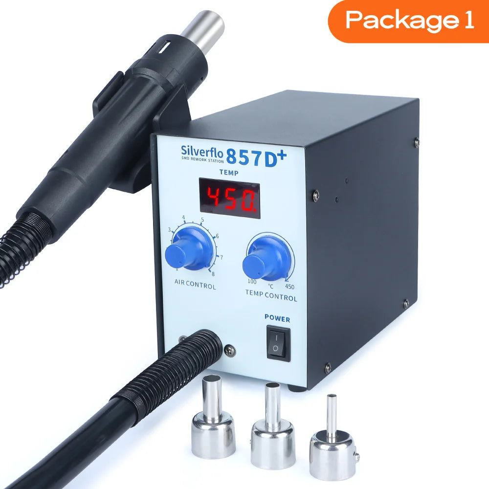 Silverflo 857D+ Soldering Station 600W Hot Air Rework Welding Station Heat Gun With Twin-Turbo Blower for BGA SMD SOIC Repair