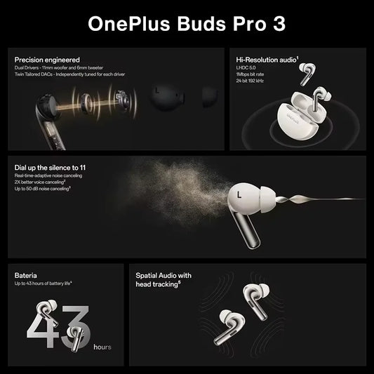 Global Version OnePlus Buds Pro 3 Earphone Up to 50dB Noise Canceling Spatial Audio with Head Tracking Hi-Resolution Audio