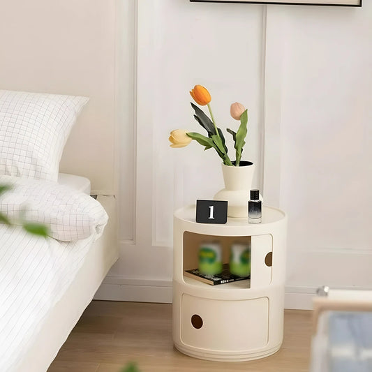 Motorsi 2/3 Layer Round Bedside Cabinet Storage Unit Drawer-Type Home Organizer Locker For Bedroom Living Room Modern Furniture