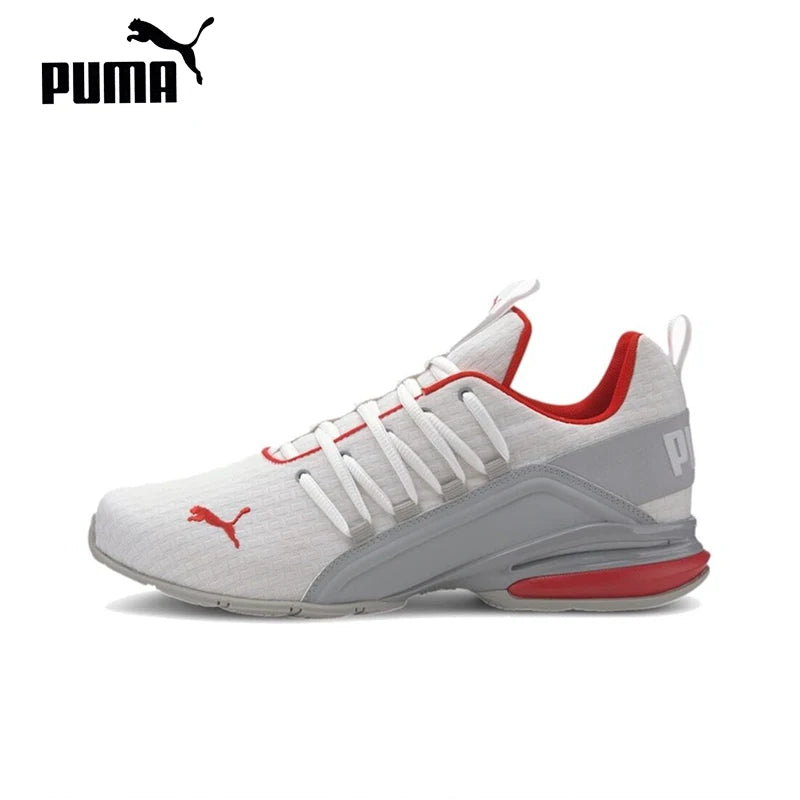 Zapatillas de running Puma Axelion Block originales para hombre, caña baja, blancas y rojas, 193148-02