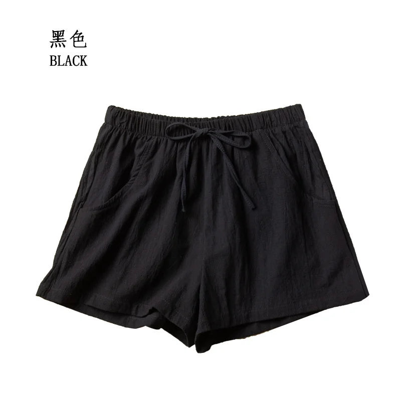 Pantalones cortos casuales de lino para mujer, pantalones cortos de entrenamiento para gimnasio, pantalones cortos de algodón, pantalones cortos negros de cintura alta para mujer, pantalones cortos deportivos para mujer