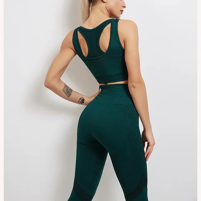 Conjuntos de yoga sin costuras, ropa deportiva de fitness, cintura alta, levantamiento de cadera, chaleco deportivo, mallas, traje de entrenamiento, conjunto de gimnasio para mujer