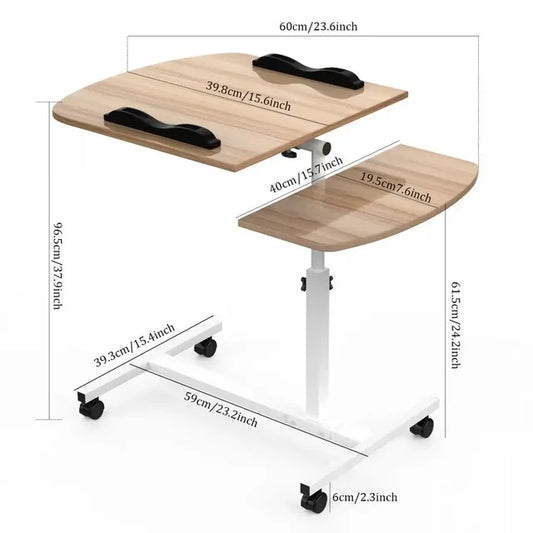 Laptop Desk with Casters for Computer, Adjustable Side Table, Top Stand with Wheel, Scalable Office Table, HWC, Deskheight Stand, 60x40cm