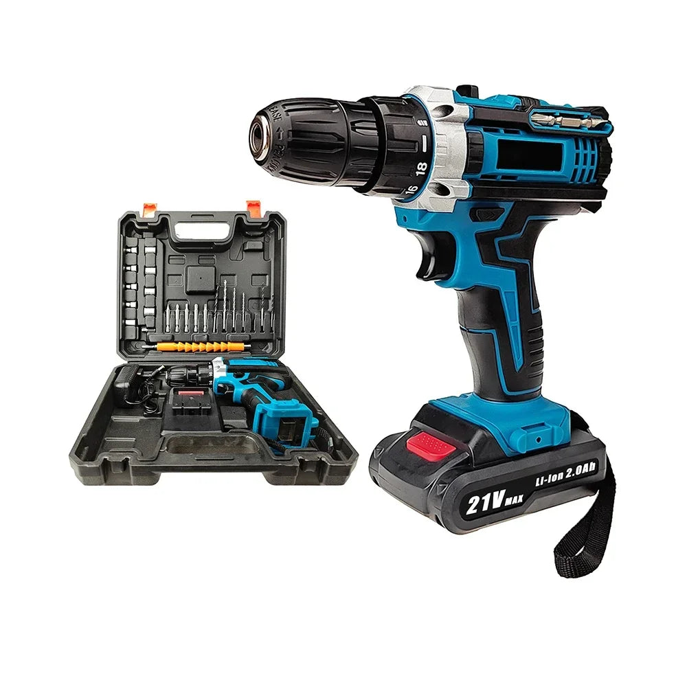 21V Cordless Electric Impact Drill Screwdriver 1600rpm High Speed Drills Rechargeable 32 Torque Household Drill Power DIY Tools