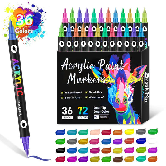24/48/72 Colors Double Nib Acrylic Markers,Paint Pens,Dual Color Art Markers Brush Pen Dual Tip for DIY Crafts, Graffiti, Cloth