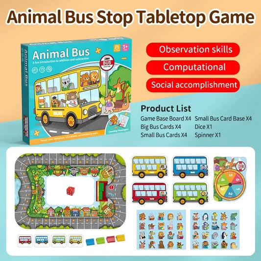 Animal ônibus parar jogo de mesa brinquedos educação precoce das crianças transporte cognitivo quebra-cabeça pai-filho jogo de tabuleiro brinquedos