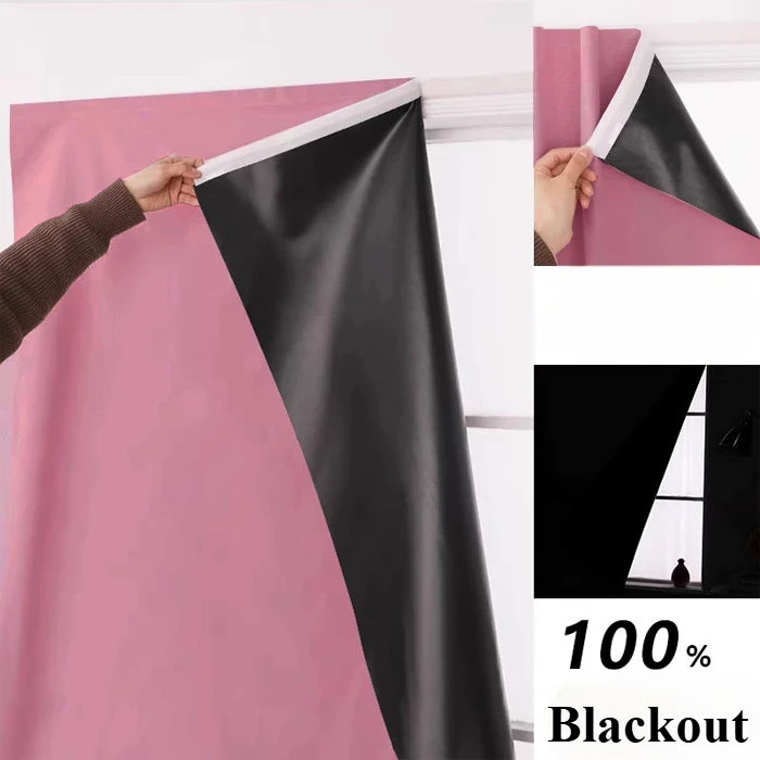Convenient No Drilling 100% Blackout Short Curtains for Living Room Bedroom Bay Windows Blinds Easy Install Door Kitchen Decor