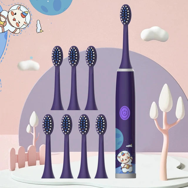 Cepillo de dientes eléctrico para niños, diseño de dibujos animados, color espacial, suave, para limpieza de cabello (batería no incluida)