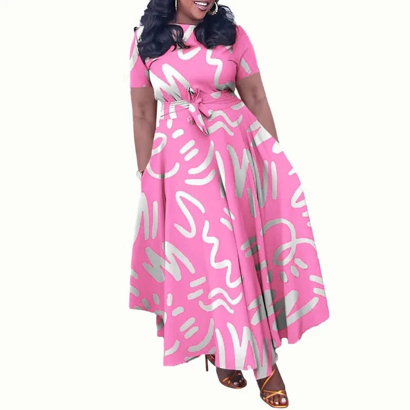 2025 Dashiki Fashion Belted Maxi Long Party Dress Vintage Printed Sundress Casual Vestidos Robe african dress Summer Women Dress