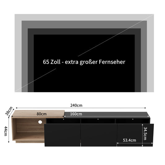 Comanlai 240cm Modern TV Cabinet with LED Lights Living Room TV Cabinet with 3 Drawers and Open Storageextendable TV Stands