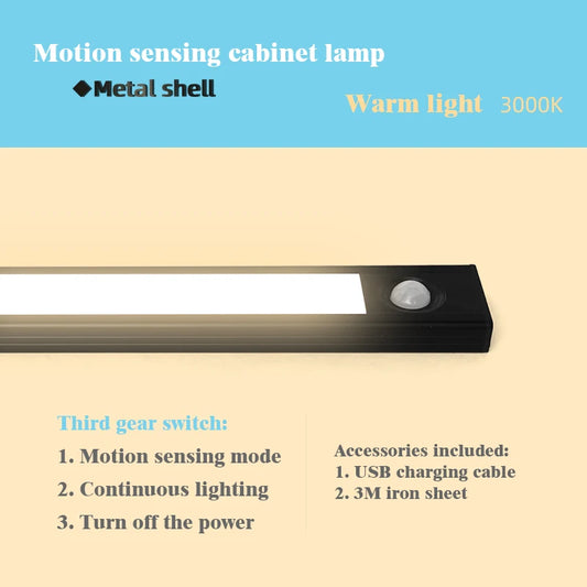 Luz LED nocturna inalámbrica con Sensor de movimiento, lámpara de noche recargable por USB para armario, luz de fondo para cocina, USB