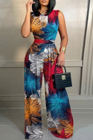 Elegant Jumpsuit for Women 2025 Spring Round Neck Sleeveless Mock Neck Jumpsuit High Waist Wide Leg Pants Overalls Rompers