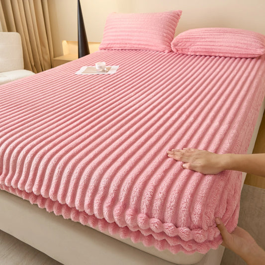 Solid Color Thick Faux Rabbit Fur Mattress Cover Autumn Winter Warm Velvet Mattress Protector Fluffy Soft Plush Fitted Bed Sheet
