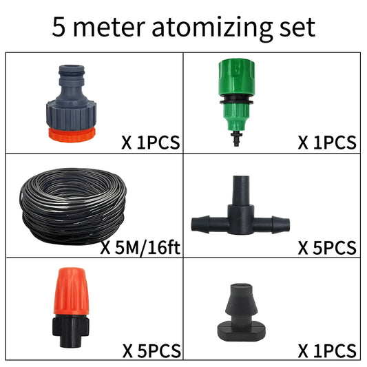 Fog Nozzles Irrigation Kit 5M-20M Garden Automatic Spray Misting Plant Watering System with 4/7 PE Hose and Connector