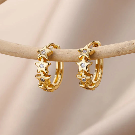 Heart Stainless Steel Earrings for Women Zircon Gold Color Hoop Earring Aesthetic Waterproof Ear Piercing Jewelry Accessories